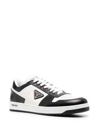 Shop Prada Downtown Leather Sneakers Shoes In Multicolour