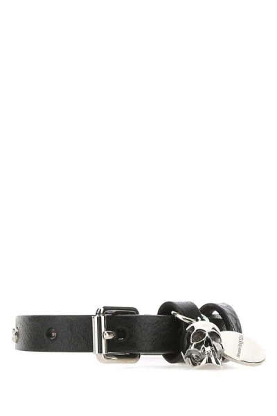 Shop Alexander Mcqueen Man Black Leather Bracelet