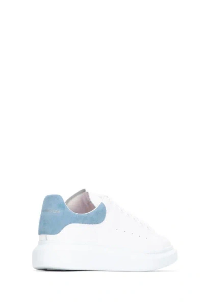 Shop Alexander Mcqueen Woman White Leather Sneakers With Pastel Light Blue Sued