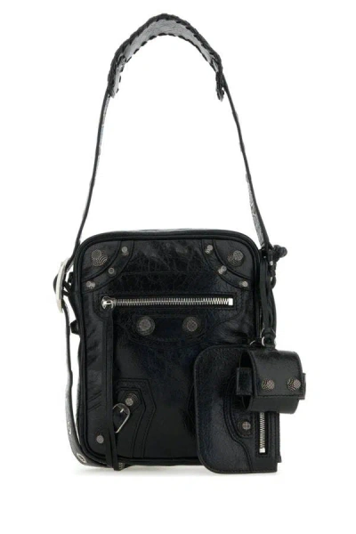 Balenciaga Le Cagole Embellished Textured-leather Messenger Bag In Black