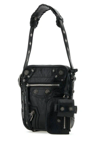 Balenciaga Le Cagole Embellished Textured-leather Messenger Bag In Black