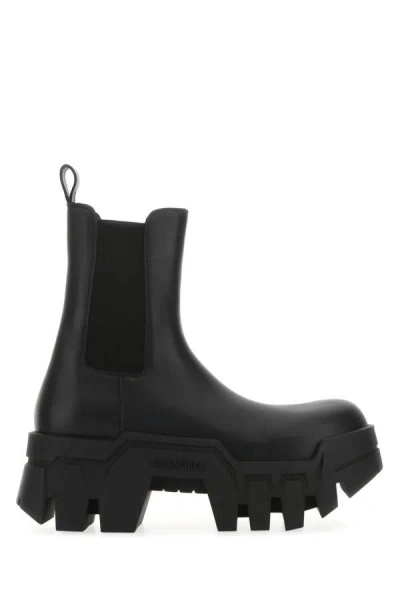 Shop Balenciaga Woman Black Leather Bulldozer Ankle Boots