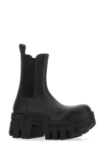 Shop Balenciaga Woman Black Leather Bulldozer Ankle Boots