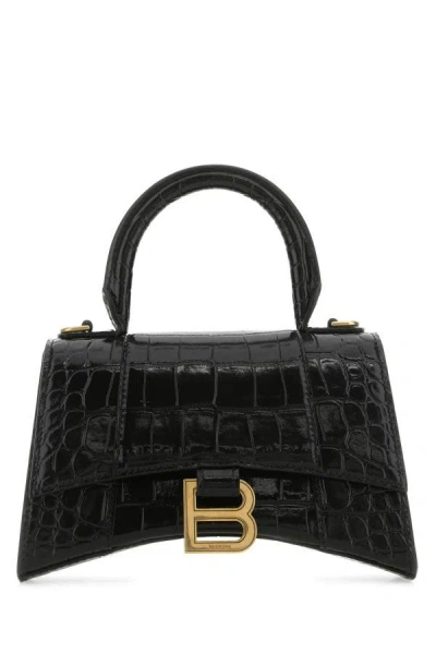 Shop Balenciaga Woman Black Leather Xs Hourglass Handbag
