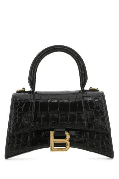 Balenciaga Borsa Hourglass Small Con Lavorazione Coccodrillo Da Donna In Nero In Black