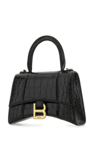 Balenciaga Borsa Hourglass Small Con Lavorazione Coccodrillo Da Donna In Nero In Black
