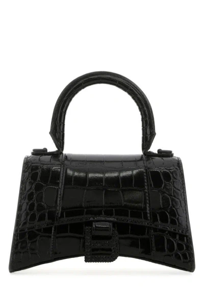 Balenciaga Hourglass Xs Croc-effect Leather Tote In Black