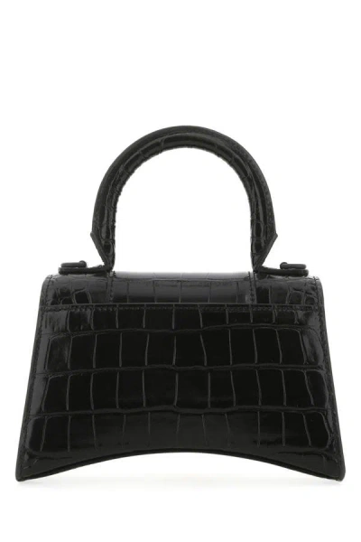 Balenciaga Hourglass Xs Croc-effect Leather Tote In Black