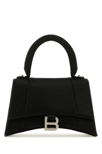 Balenciaga Black Satin Small Hourglass Handbag In Black