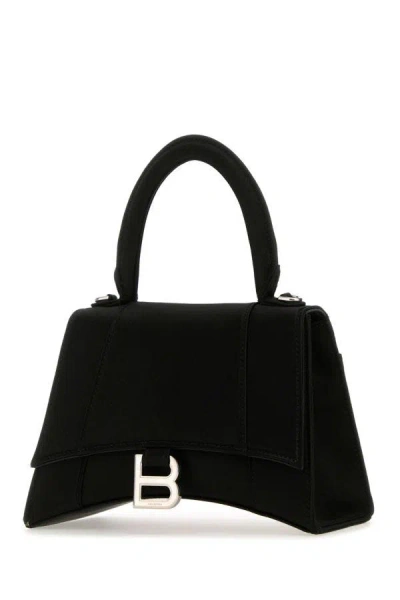 Balenciaga Black Satin Small Hourglass Handbag In Black