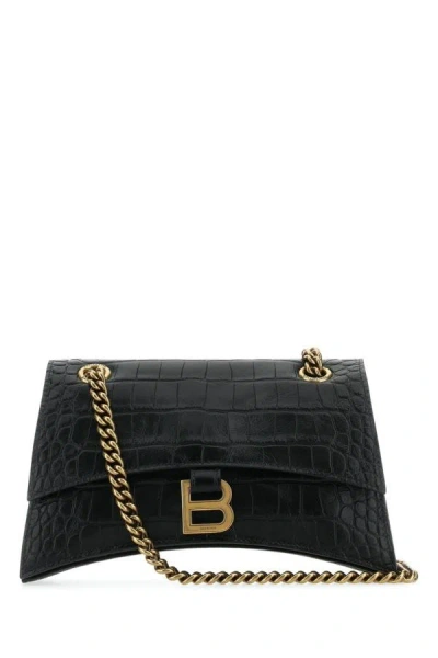 Balenciaga Black Leather Crush S Shoulder Bag In Black