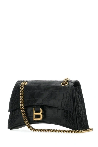 Balenciaga Black Leather Crush S Shoulder Bag In Black