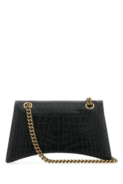 Balenciaga Black Leather Crush S Shoulder Bag In Black