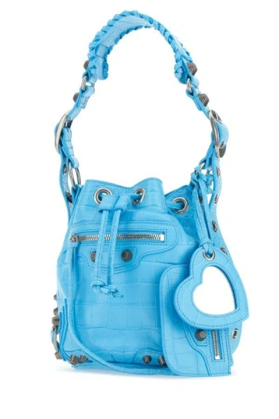 Balenciaga Women's Light-blue Leather Le Cagole Xs Bucket Bag In Blue