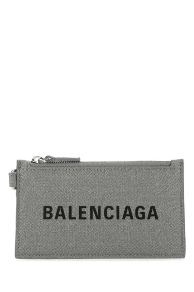 Shop Balenciaga Woman Grey Fabric Card Holder In Gray