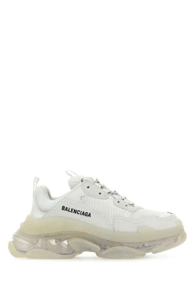 Shop Balenciaga Woman White Synthetic Leather And Fabric Triple S Sneakers