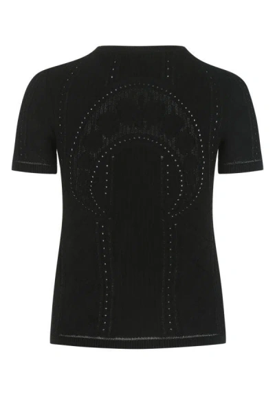 Shop Marine Serre Woman Black Viscose Blend Lunar-pointelle T-shirt