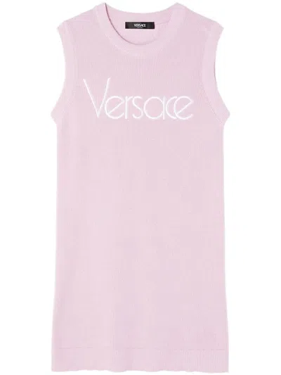 Shop Versace Knit Dress Clothing In Pink & Purple