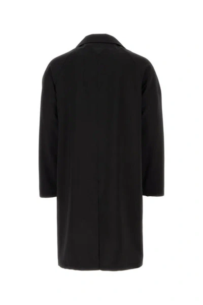 Shop Prada Man Black Wool Blend Overcoat