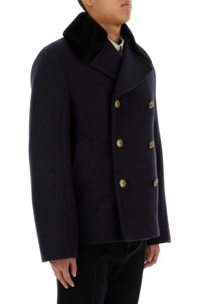 Shop Prada Man Dark Blue Felt Coat