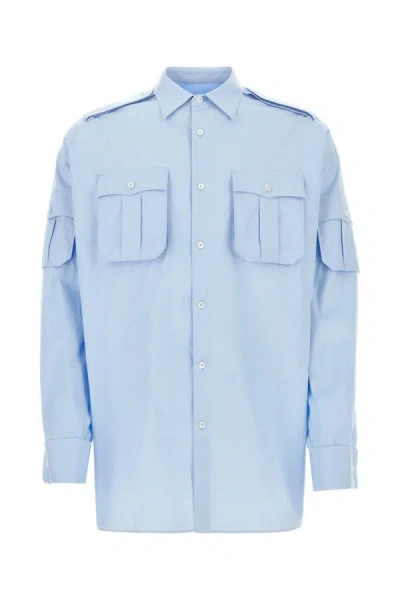 Shop Prada Man Light-blue Poplin Oversize Shirt