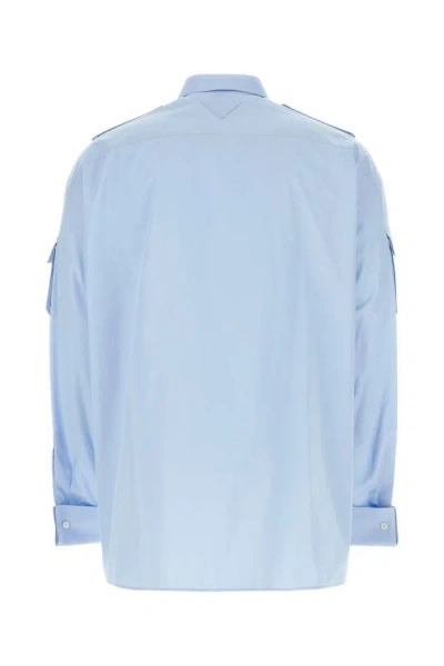 Shop Prada Man Light-blue Poplin Oversize Shirt