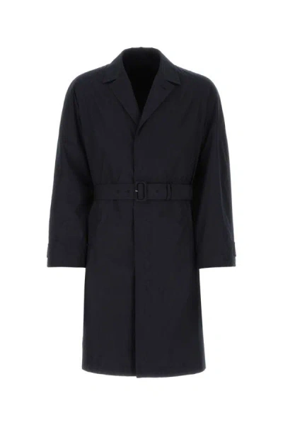 Shop Prada Man Navy Blue Cotton Blend Overcoat