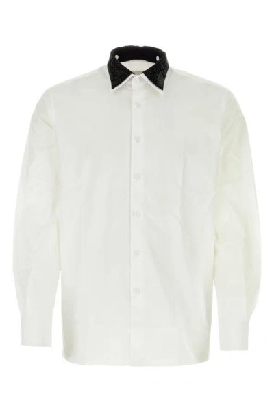 Shop Prada Man White Poplin Shirt