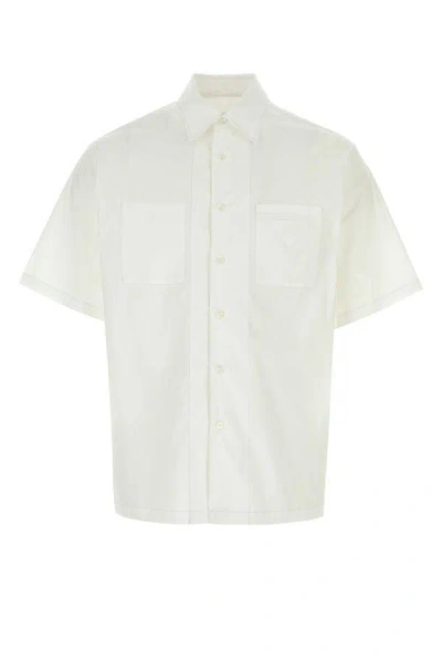 Shop Prada Man White Stretch Poplin Shirt