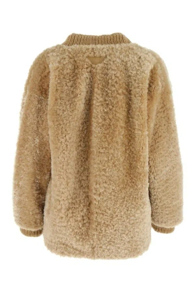 Shop Prada Woman Camel Wool Blend Cardigan In Brown