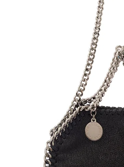 Shop Stella Mccartney '3chain' Mini Black Tote Bag With Logo Engraved On Charm In Faux Leather Woman