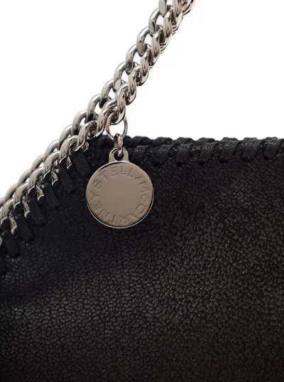 Shop Stella Mccartney '3chain' Mini Black Tote Bag With Logo Engraved On Charm In Faux Leather Woman