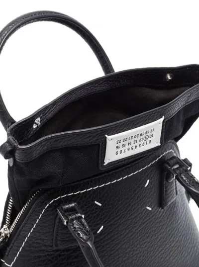 Shop Maison Margiela '5ac Micro' Black Shoulder Bag With Logo Label In Grainy Leather Woman