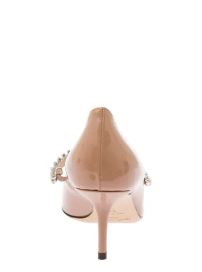 Shop Jimmy Choo 'bing' Pink Pumps With Crystal Embellishment In Patent Leather Woman In Beige
