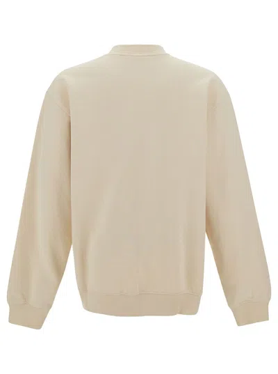Shop Jacquemus 'le Sweatshirt Gros-grain' Beige Sweatshirt With Logo Patch In Cotton Man