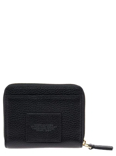 Shop Marc Jacobs 'mini Compact' Black Wallet With Embossed Logo In Hammered Leather Woman