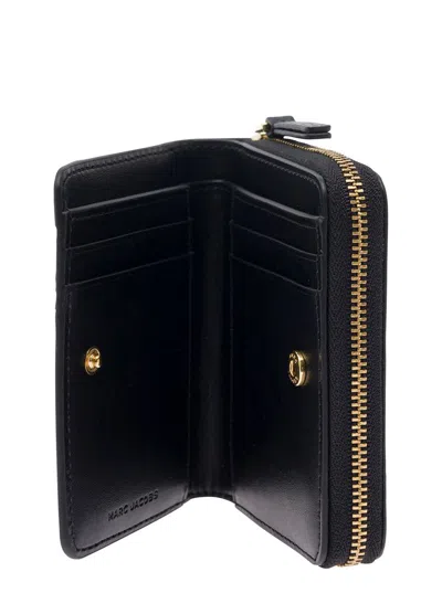 Shop Marc Jacobs 'mini Compact' Black Wallet With Embossed Logo In Hammered Leather Woman