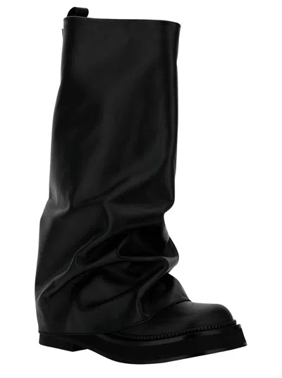 Shop Attico 'robin' Black Multilayer Combat Boots With One Block Sole In Leather Woman