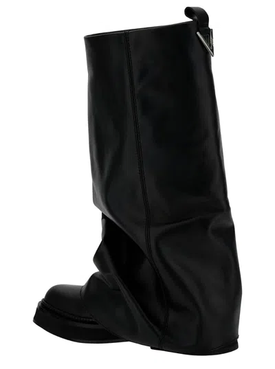 Shop Attico 'robin' Black Multilayer Combat Boots With One Block Sole In Leather Woman