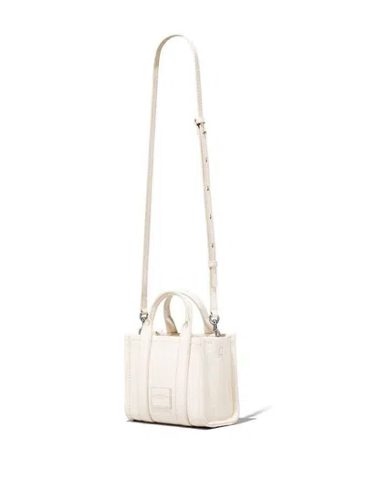 Shop Marc Jacobs 'the Micro Tote Bag' White Shoulder Bag With Logo In Grainy Leather Woman