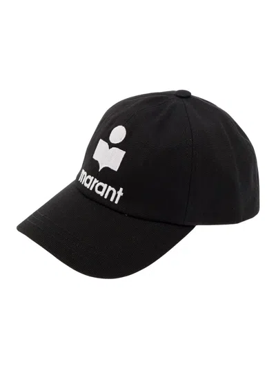Shop Isabel Marant Black Baseball Cap With Contrasting Logo Embroidery In Cotton Woman