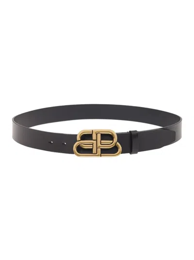 Shop Balenciaga Black Belt With Interlocked Bb Logo Buckle In Smooth Leather Man