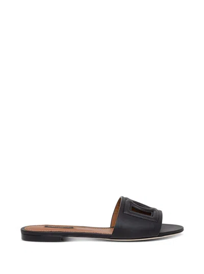 Dolce & Gabbana Dg Millennials Slide Sandals With Logo In Black