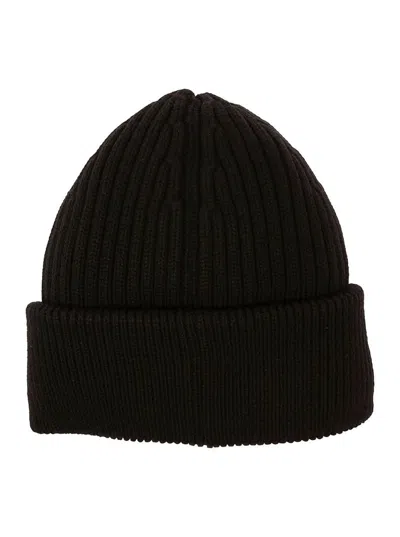Shop Moncler Black Ribbed Beanie With Logo Patch In Wool Man