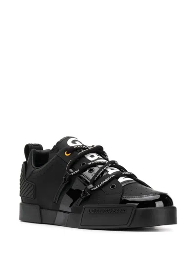 Shop Dolce & Gabbana Man's Portofino Black Leather  Sneakers