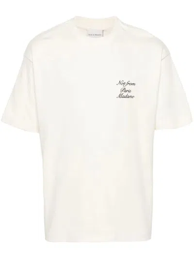 Shop Drôle De Monsieur T-shirt With Slogan In Nude & Neutrals