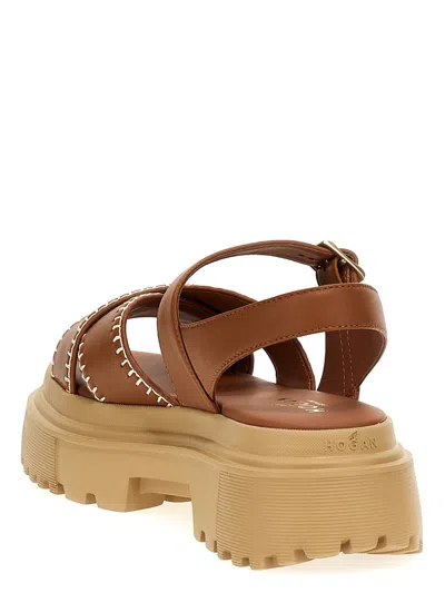 Shop Hogan Leather Sandals In Brown