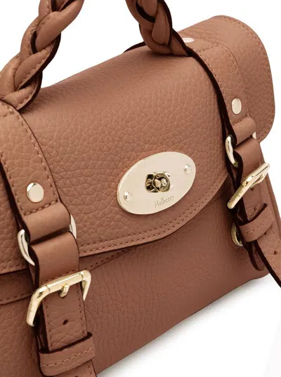 Shop Mulberry Mini Alexa Heavy Crossbody Bag In Brown Leather In Beige