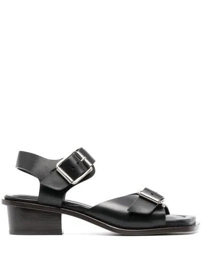 Shop Lemaire Black Square-toe 35 Leather Sandals
