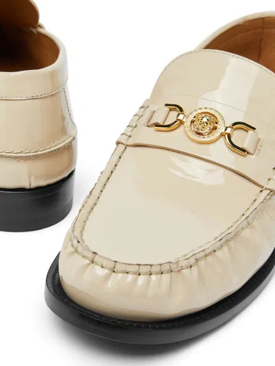 Versace Medusa '95 Leather Loafers In Light Sand/gold